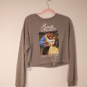 Disney Beauty and the Beast Long Sleeve Top Shirt Sweater Pullover Cropped Sz. S